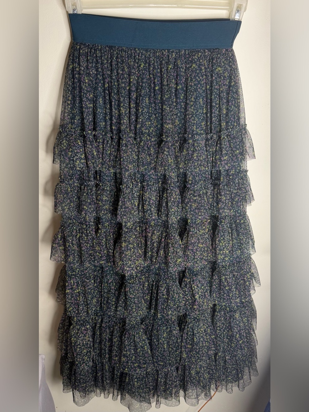 Boden Navy Multi-Color Floral Tiered Midi Skirt